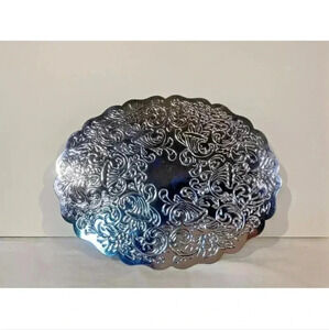 Silver Plate Oval Trivet Cornucopia Pattern 8" x 6"